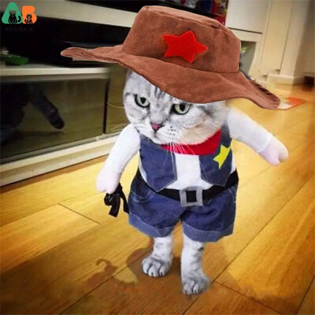 Disfraz de Halloween para Mascotas, Traje de Vaquero del Oeste con Sombrero, Ropa Divertida para Gatos y Perros Pequeños, Disfraz de Vaquero Adorable
