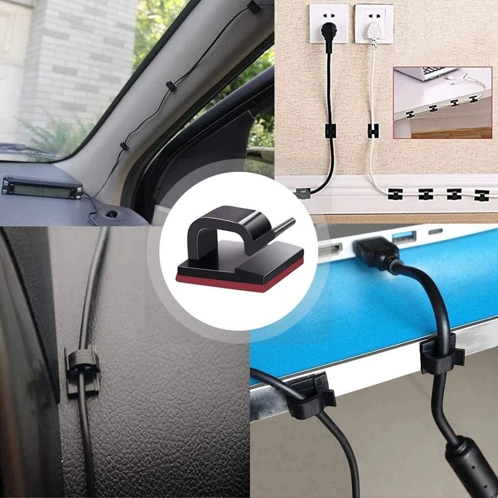 50PCS Clips Organizadores de Cables - Soporte de Gestión de Cables para USB y Cargadores, Ganchos Montados en la Pared