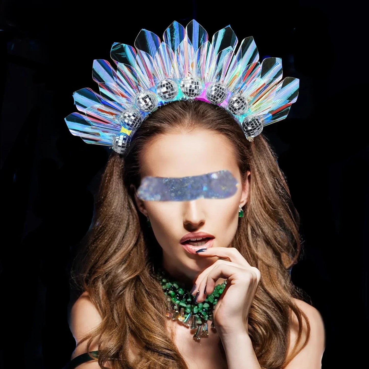 Diadema de Bola de Discoteca LED Brillante para Mujer - Tiara Iluminada con Luz Láser para Fiestas, Clubes Nocturnos y Halloween