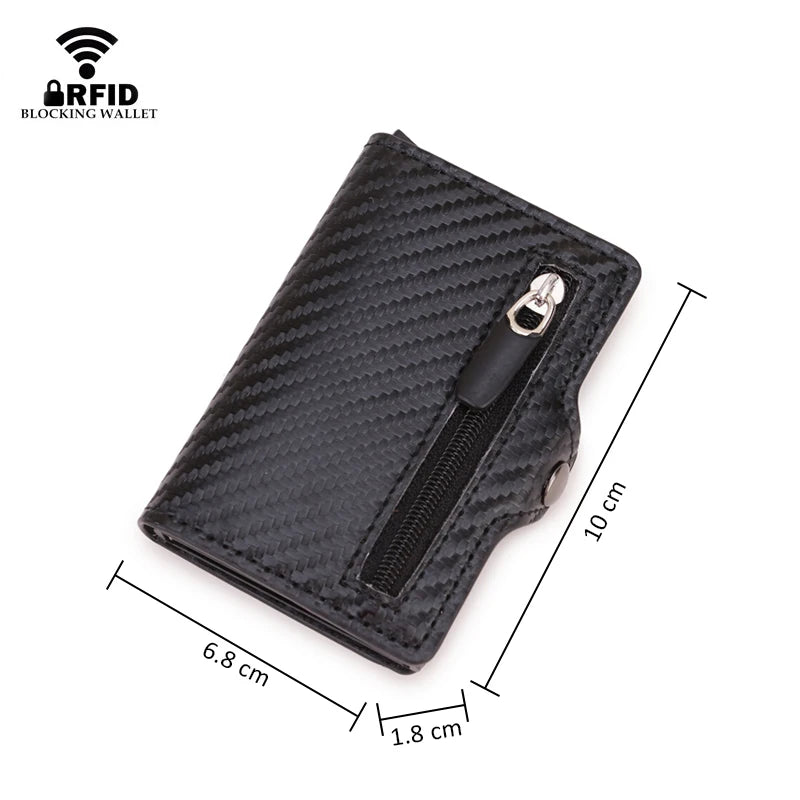 Carbon Fiber Rfid Card Holder Men Wallets Money Bag Zipper Coin Purse Small Leather Mini Slim Wallets Vallet Carteira Masculina