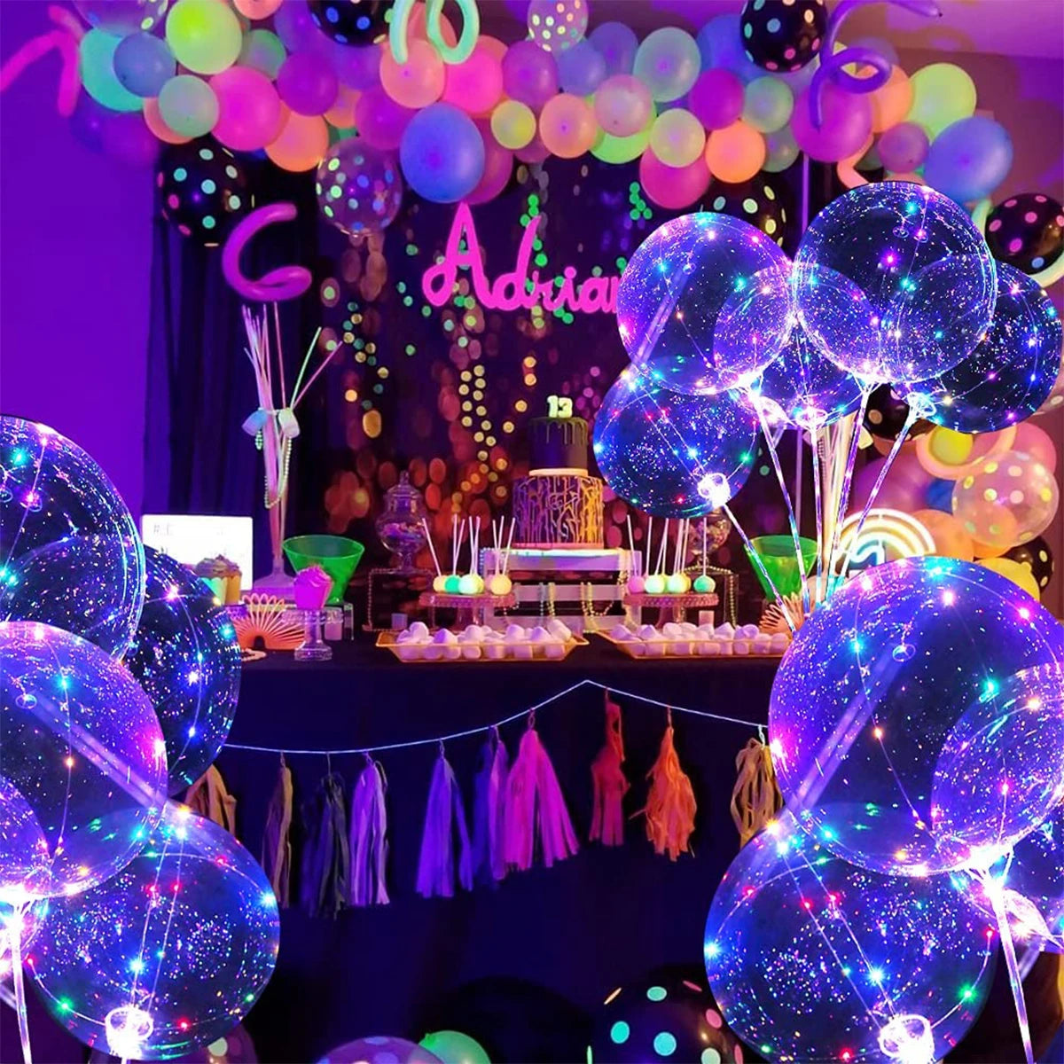 10Pcs LED Luminous Bobo Balloons con Cadena de Luces - Decoración para Fiestas, Bodas, Cumpleaños y Baby Shower