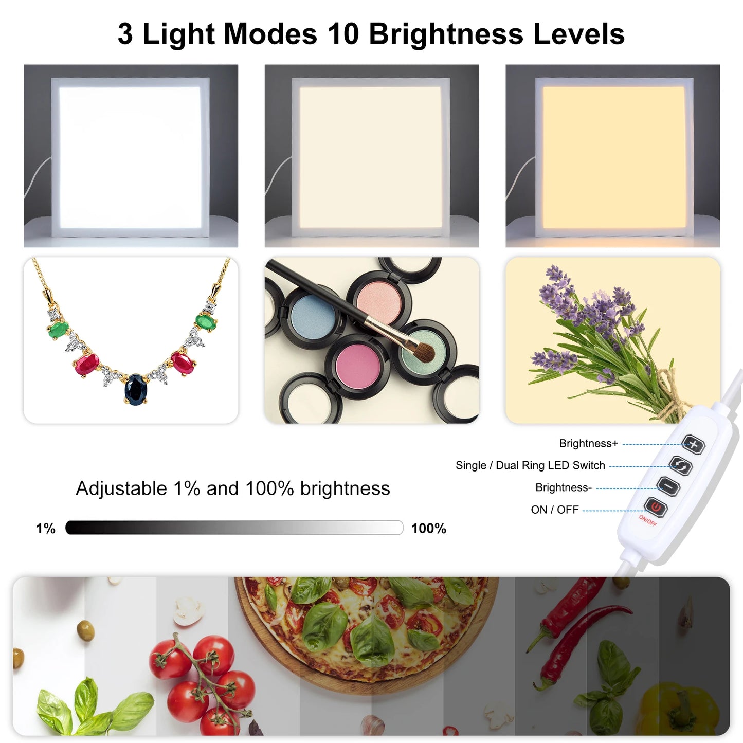 PULUZ 1200LM 15/15in/38x38 cm LED Photography Shadowless Bottom Light Lamp Panel Dimmable for 40cm Photo Studio Shoot Tent Box
