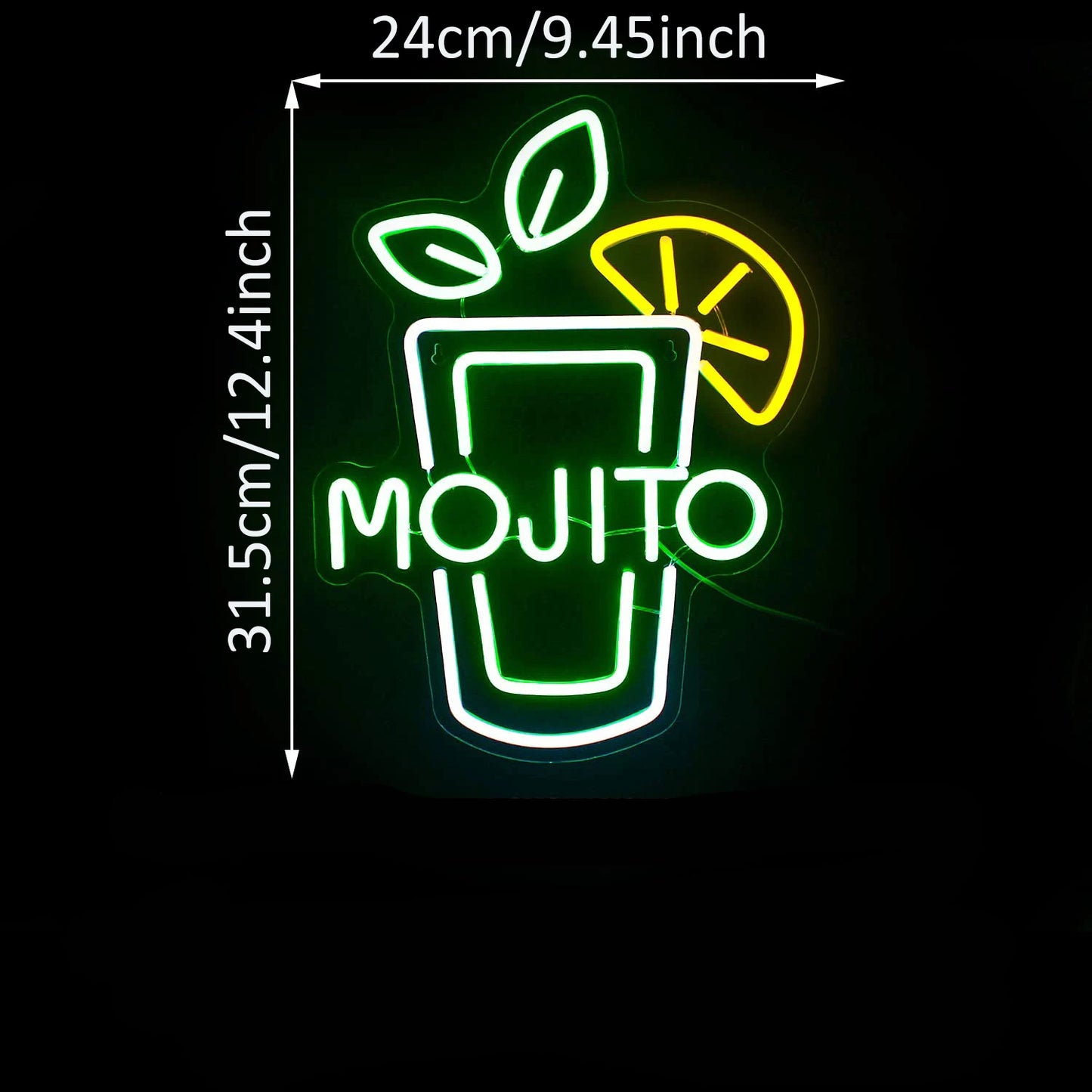 Letrero Neón de Cócteles, Luz LED Verde Mojito Regulable, Decoración Neón para Bar, Club, Tienda, Hotel, Pub, Fiesta y Pared