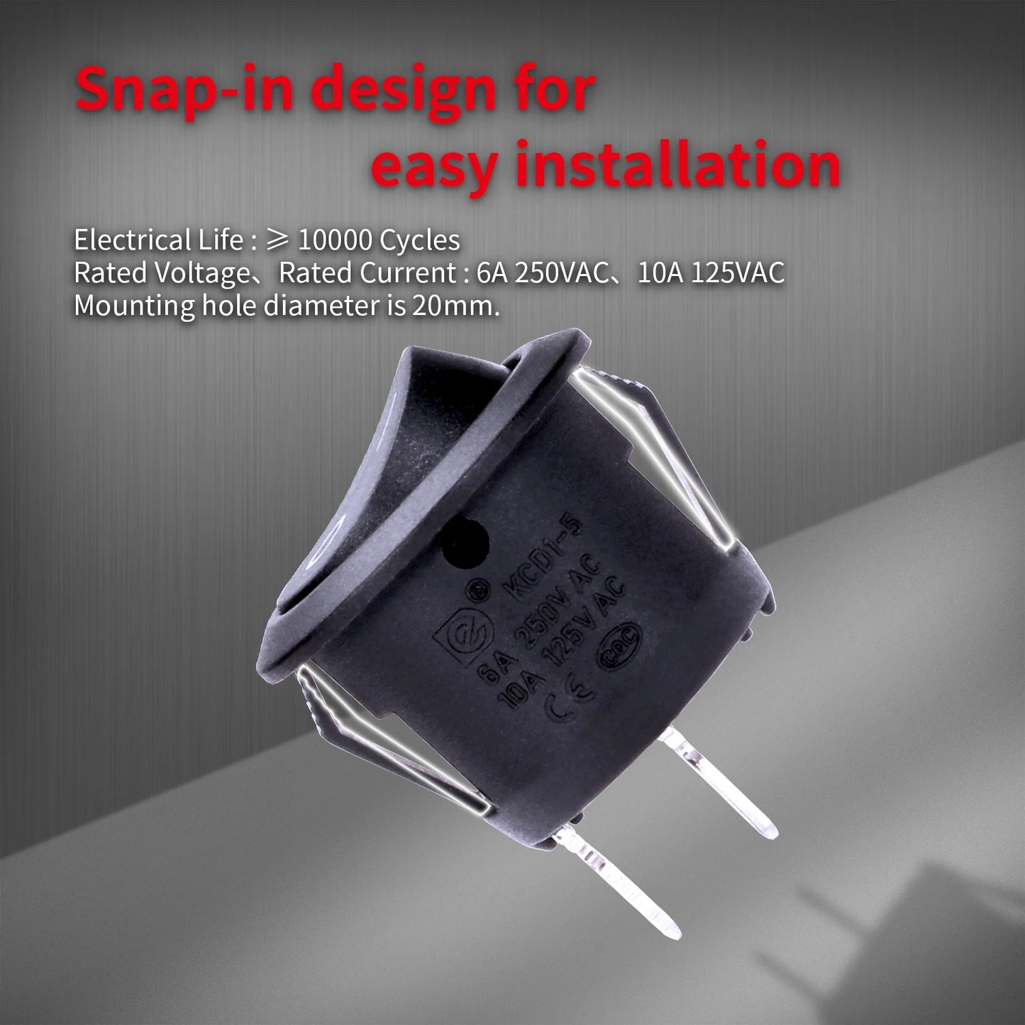 Juego de 5 Interruptores Redondos Rocker ON/OFF SPST de 20mm - Mini Interruptor para Automóvil 12V KCD1