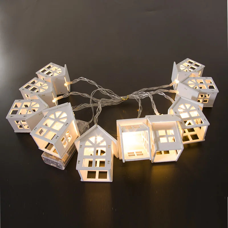 Guirnalda de Luces LED en Forma de Casa de Madera – Decoración para Bodas, Fiestas y Navidad