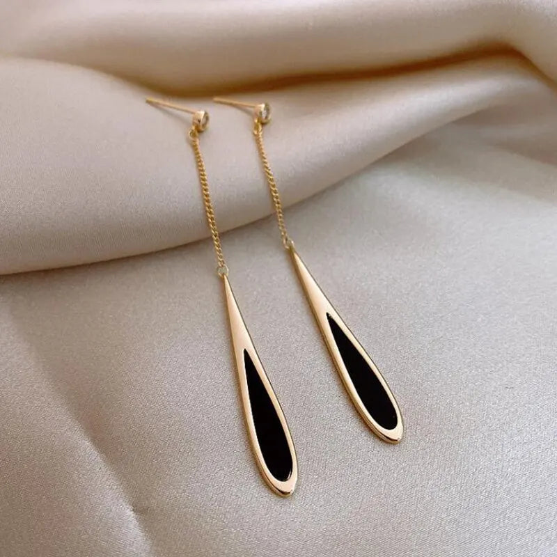 Pendientes Geométricos Largos para Mujeres - Aretes en Forma de Cuadrado con Borlas Doradas, Moda Coreana, Joyería de Fiesta