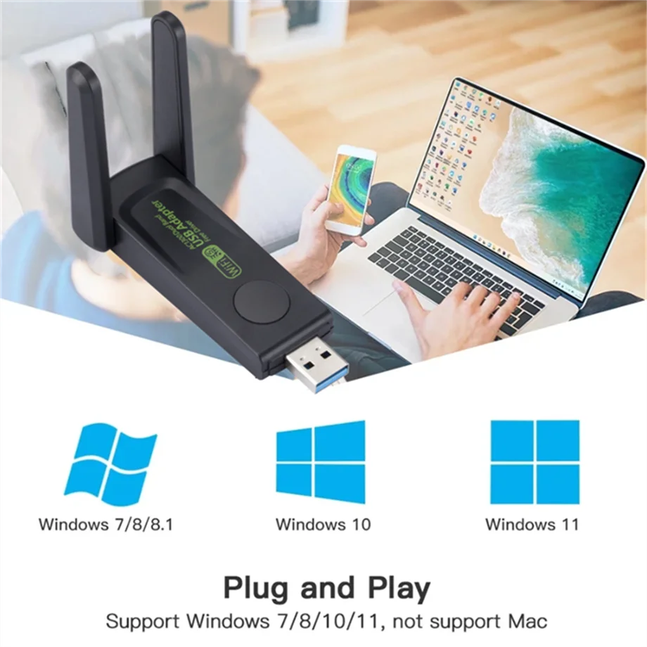 Adaptador WiFi USB 3.0 de 1300Mbps | Doble Banda 2.4G/5Ghz | Antena Inalámbrica Ethernet para PC y Laptop | Tarjeta de Red USB Receptor