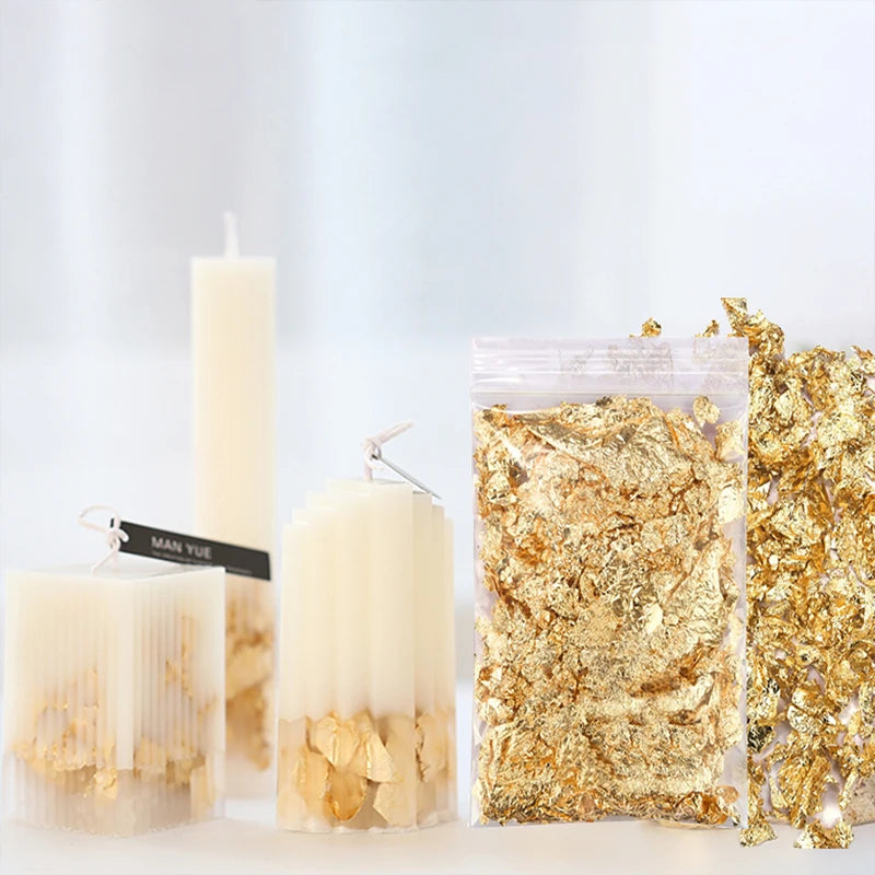 3/5g de Papeles de Foil en Oro, Plata y Bronce - Copos de Aluminio Irregulares para Decoración, Resina Epóxica y Fabricación de Velas