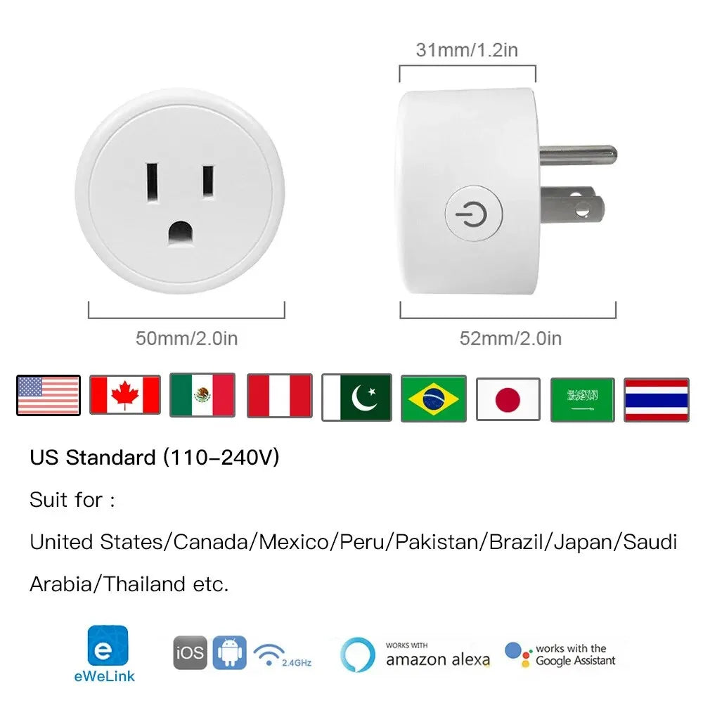 Enchufe Inteligente EWeLink Wifi+Bluetooth para Tomacorriente USA: Control Inalámbrico, Escenarios de Hogar Inteligente y Compatibilidad con Asistente de Voz Google Home
