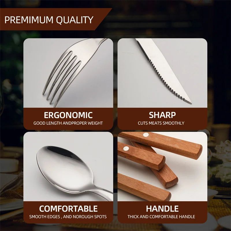 Utensilios de viaje de acero inoxidable con estuche, saludable y ecológico, tamaño completo, tenedor, cuchara, juego de utensilios portátiles con bolsa de almacenamiento