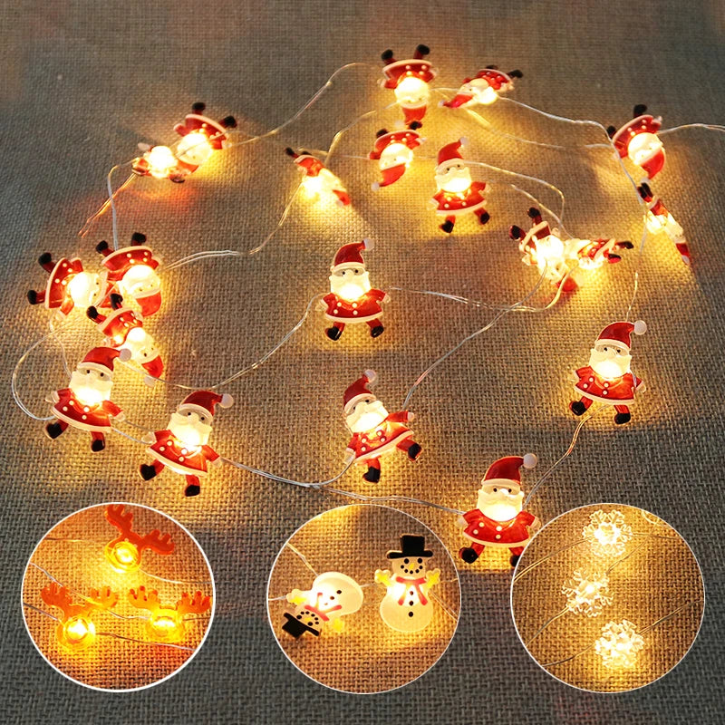 Guirnalda de Luces LED con Papá Noel y Muñeco de Nieve – Decoración Navideña de 2 Metros para Árboles y Hogar