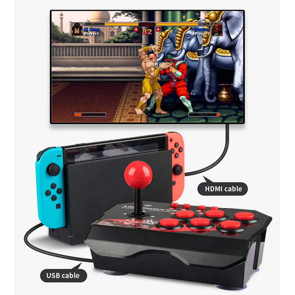 Joystick de Juegos USB con Cable 4 en 1 con Cable USB de 3M, Consola de Juegos Turbo Rocker Arcade para Nintendo Switch, Android TV, PS3, PC
