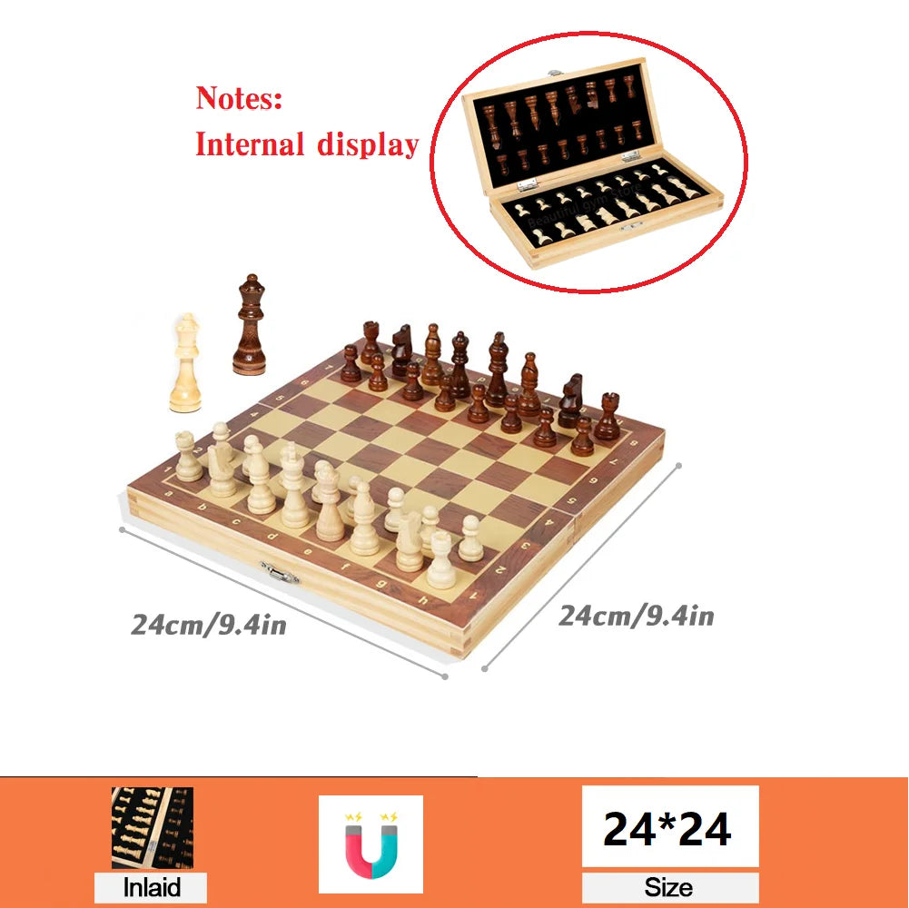 Juego de Ajedrez Magnético de Madera Plegable con Tablero de Fieltro 24cm x 24cm y Almacenamiento Interior, Ideal para Adultos y Niños, Regalo Familiar