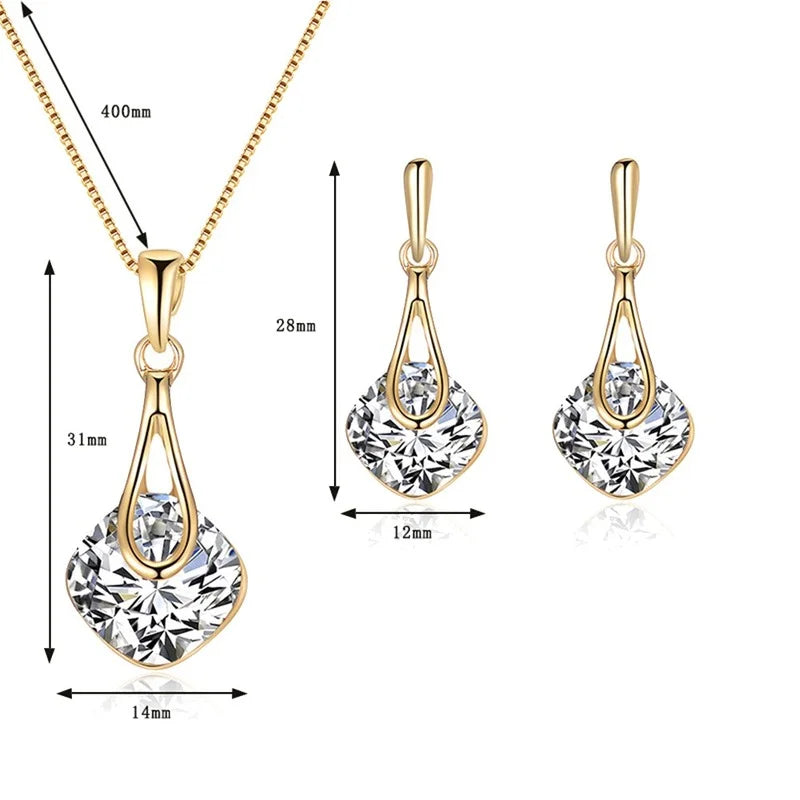 Conjunto de joyería para mujer, pendientes cuadrados de diamantes de imitación, collar con colgante de gota de agua, a la moda