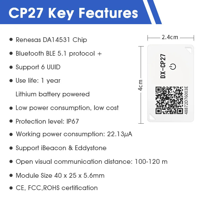 DX-Smart Wireless Eddystone Mini iBeacon Dialog 14531 BLE 5.1 Etiquetas Rastreador Ubicación Bluetooth Beacon IP67 Resistente al agua