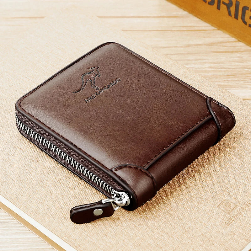 Cartera de Hombre de Cuero, Monedero de Lujo con Cremallera, Portatarjetas y Bolsillo para Monedas RFID, Regalos para Hombre