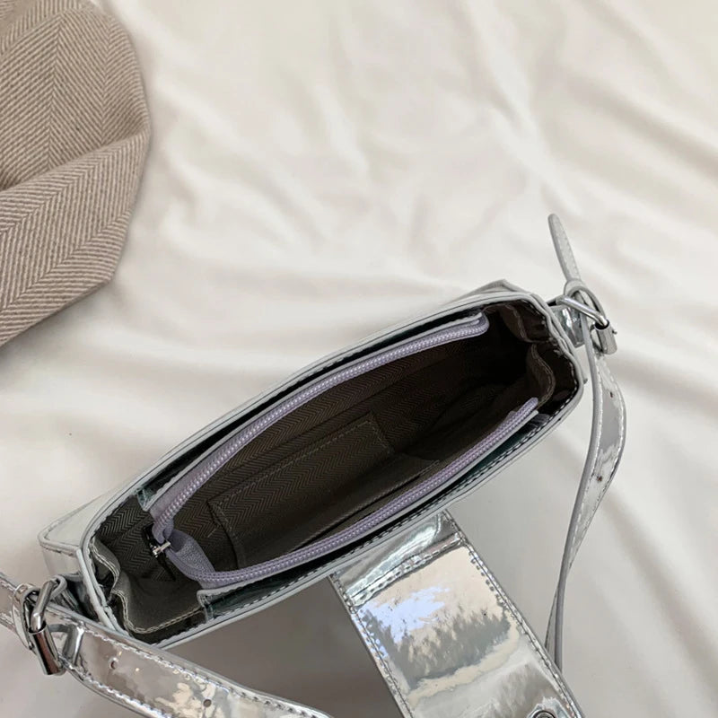 Fashion Women Handbag PU Leather Shoulder Bags Female Casual Solid Color Messenger Bag for Women Luxury Silver Underarm Bag