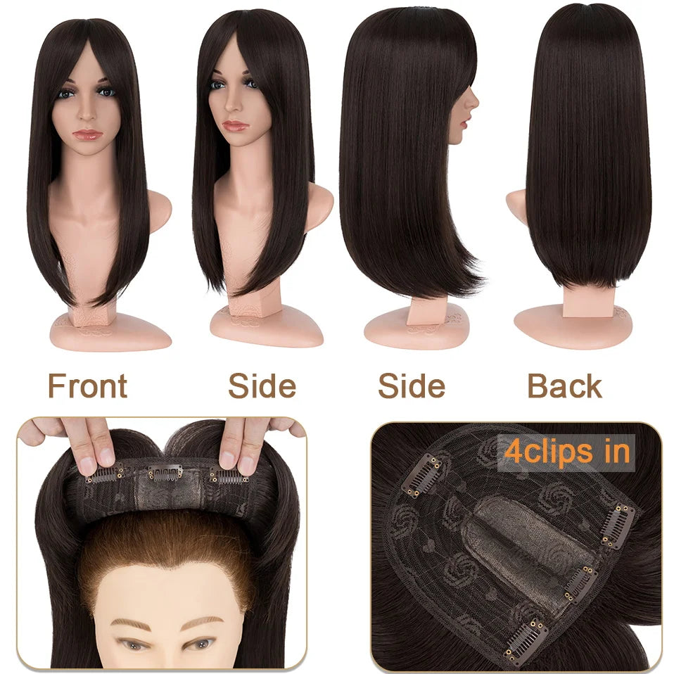 Benehair-extensiones de cabello sintético para mujer, postizos con flequillo, 18 pulgadas