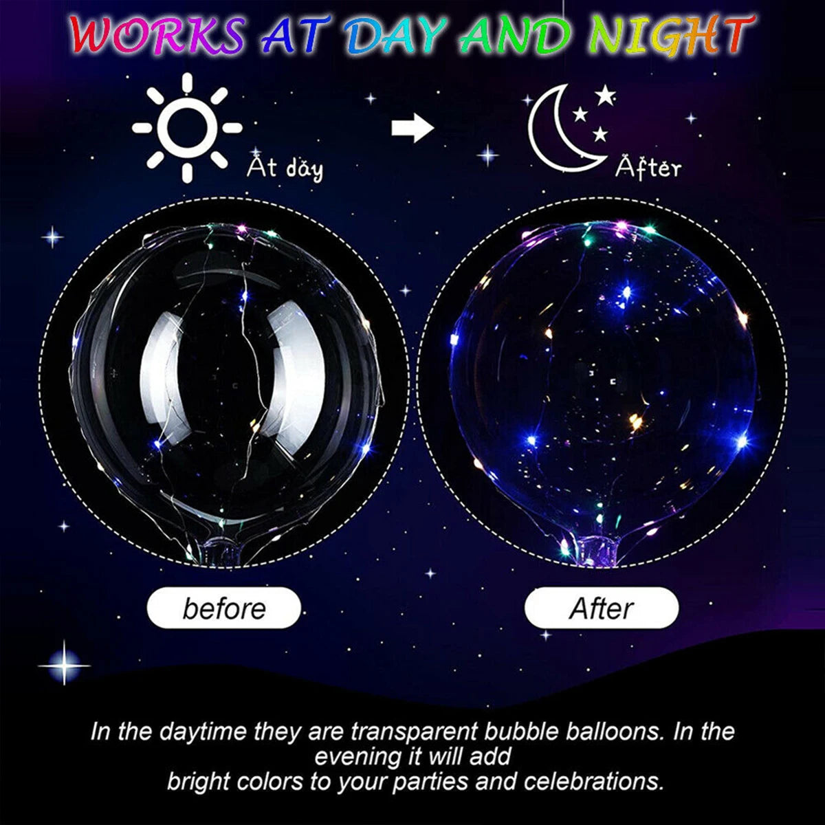 10Pcs LED Luminous Bobo Balloons con Cadena de Luces - Decoración para Fiestas, Bodas, Cumpleaños y Baby Shower
