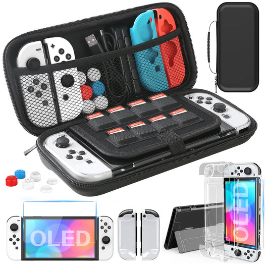 Estuche de Transporte y Kit de Accesorios 9 en 1 para Nintendo Switch OLED Modelo 2022 con Funda Protectora