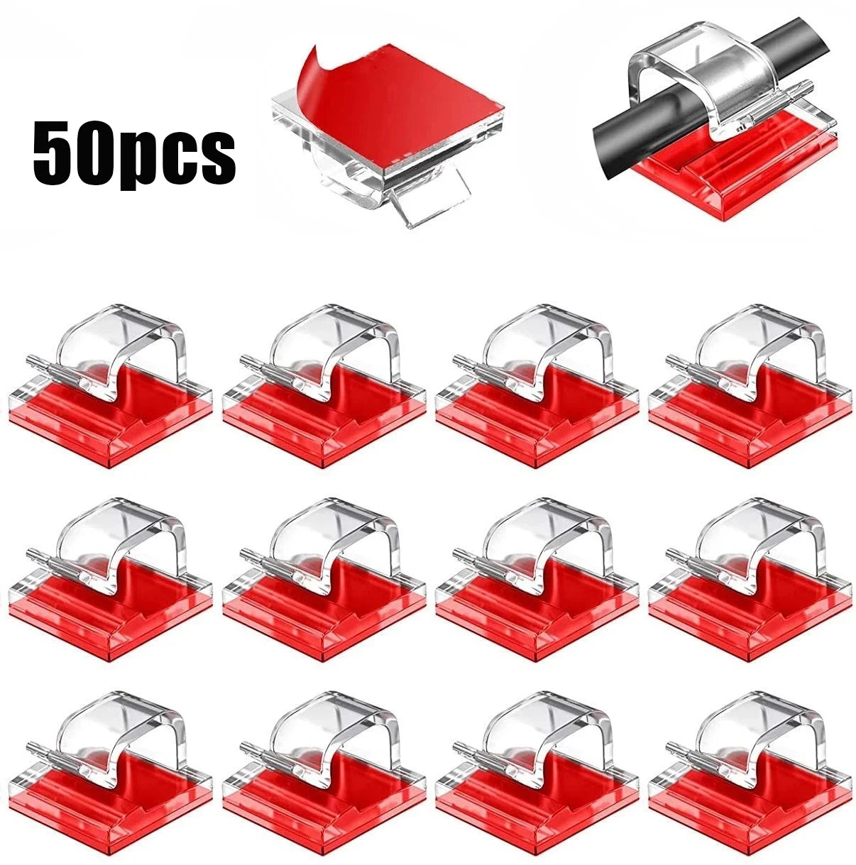 50PCS Clips Organizadores de Cables - Soporte de Gestión de Cables para USB y Cargadores, Ganchos Montados en la Pared