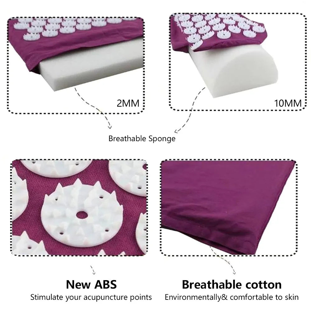 Set de Colchoneta de Masaje y Almohada de Acupresión - Alivia el Dolor de Espalda, Estrés y Tensión Muscular