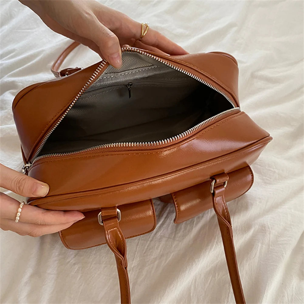 Bolso Hobo Retro para mujer, bolsa de compras de cuero PU, bolso de axila de diseño sólido, bolso de mano informal con doble bolsillo
