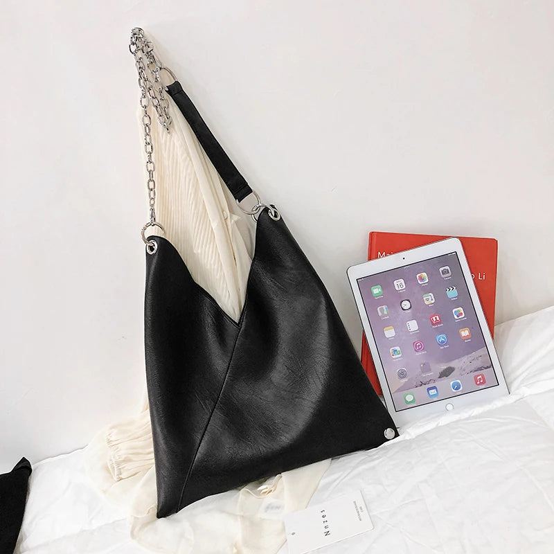 Bolso de Cuero de Moda para Mujer – Bolsa de Mano de Lujo, Capacidad Grande, Diseño Simple con Cadena, Bolsos de Hombro y Cruzados para Mujeres