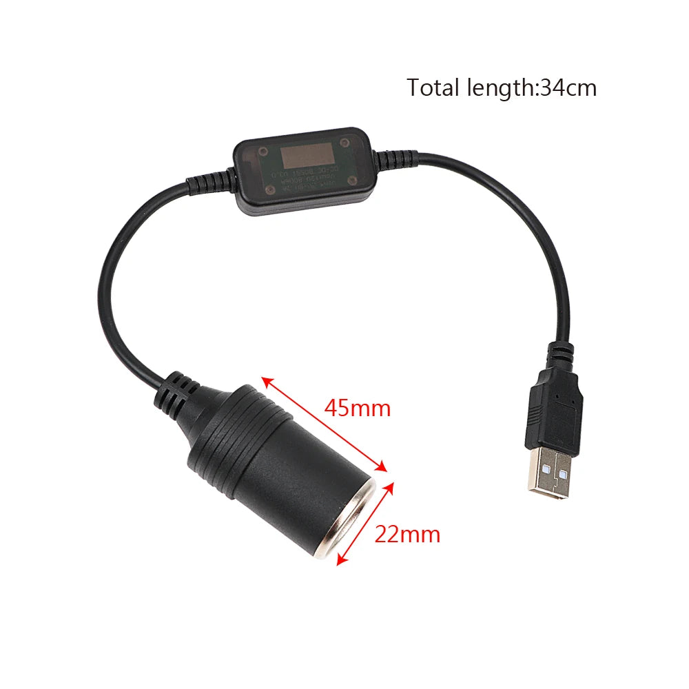 Adaptador Convertidor de Cable de Cargador para Coche - Enchufe de Encendedor de Cigarrillos USB 5V a 12V