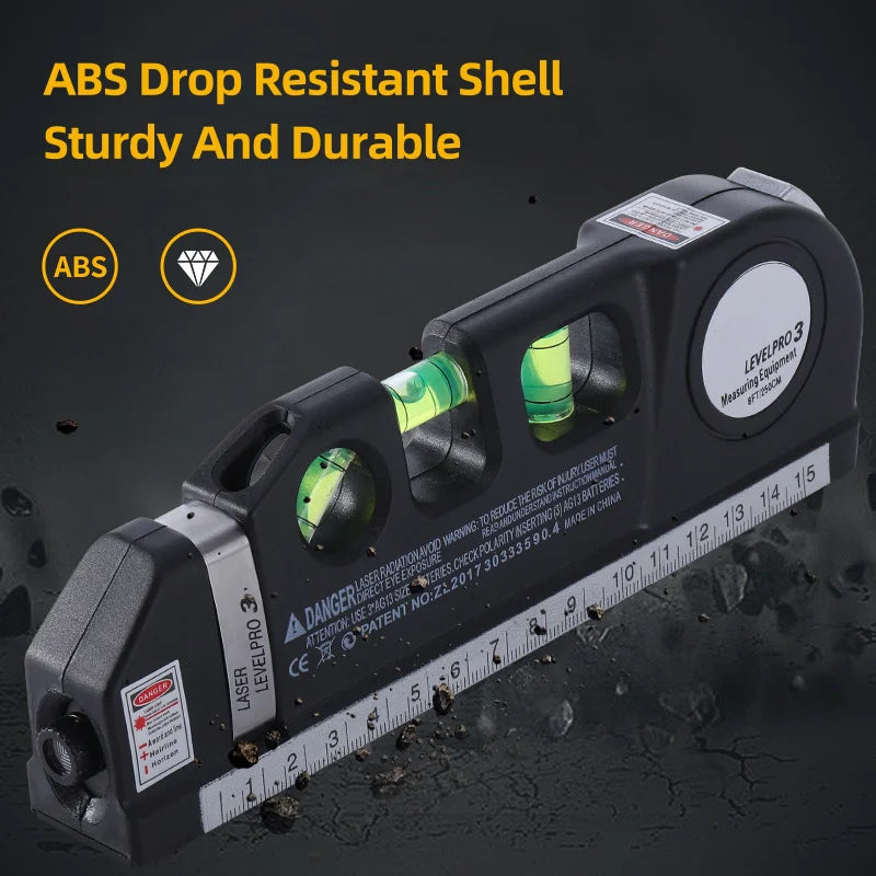 Herramienta de nivelación láser de línea multiusos, Láser de línea cruzada con cinta métrica estándar de 8 pies y 2,5 M y reglas métricas
