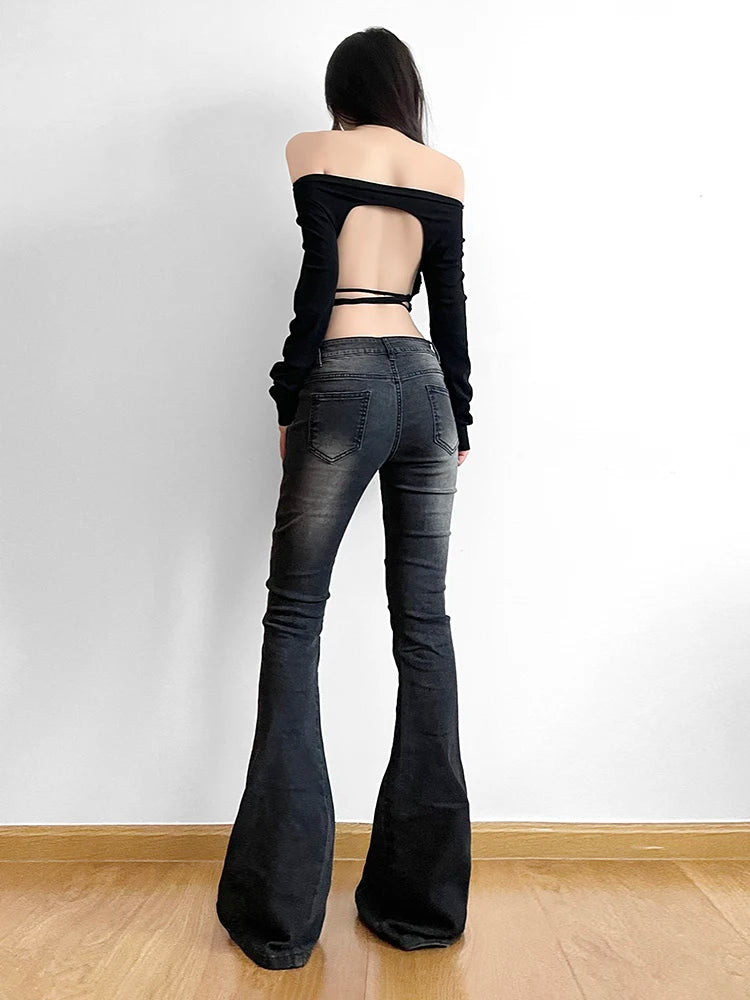Rockmore-pantalones vaqueros Acampanados para mujer, ropa de calle de tiro bajo, estética y2k, Estilo Vintage, Grunge