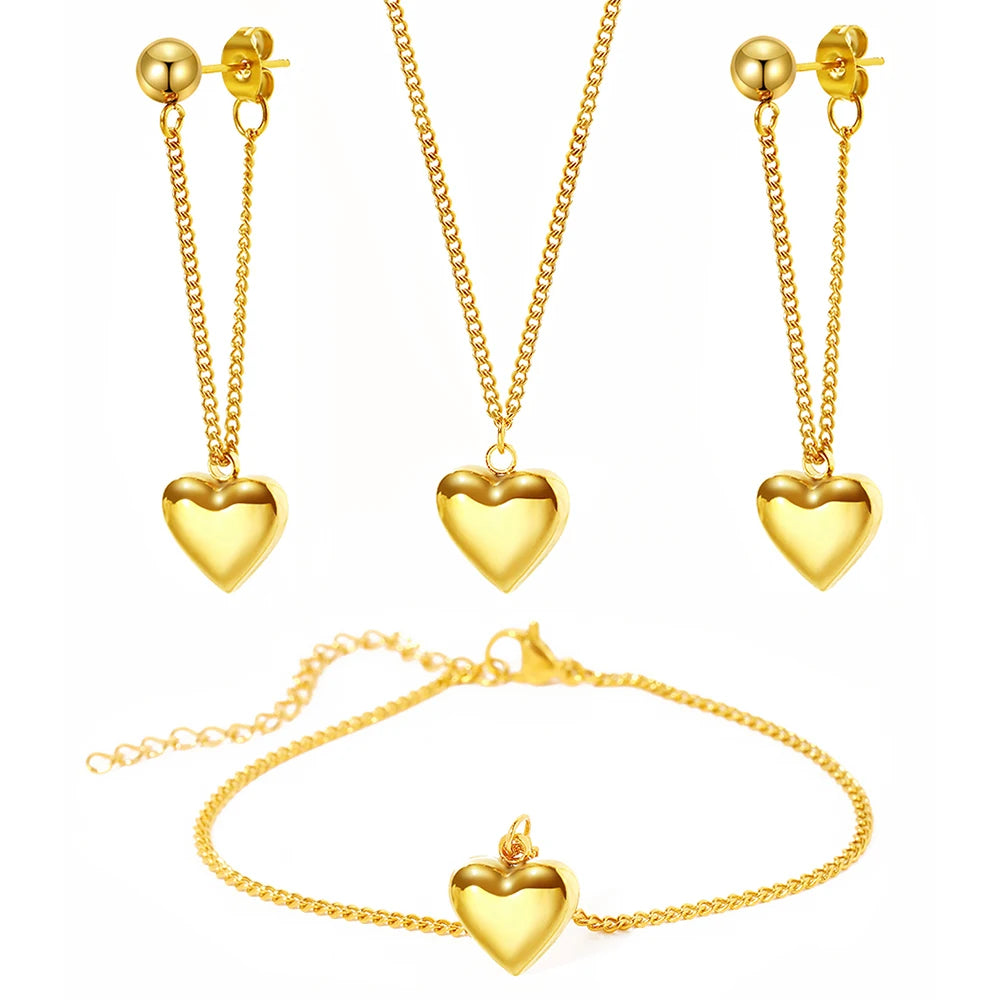 Conjunto de collar y pulsera de acero inoxidable para mujer, colgante de corazón de melocotón cúbico, joyería de moda, regalo de banquete