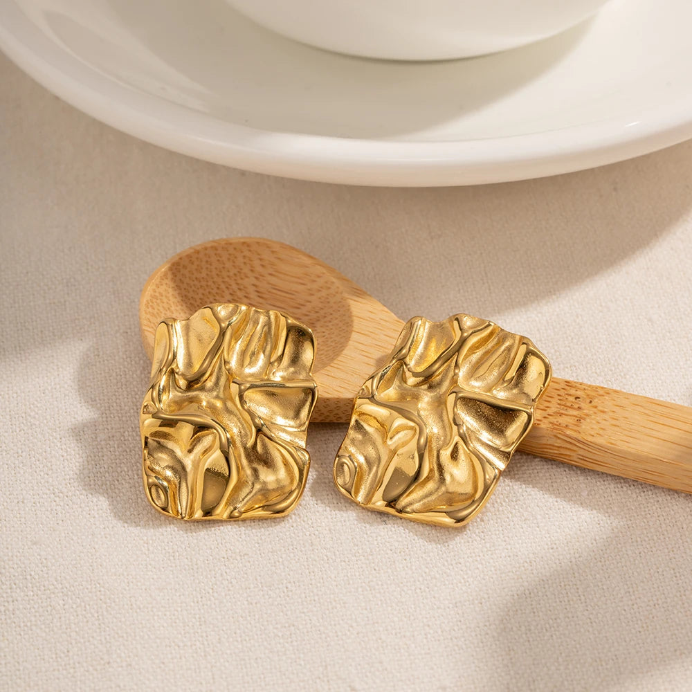 Uworld-Pendientes de Tuerca Grandes para Mujer, Acero Inoxidable Resistente al Agua, Joyería Cuadrada con Textura, Chapada en Oro de 18 Quilates, Regalos de Fiesta