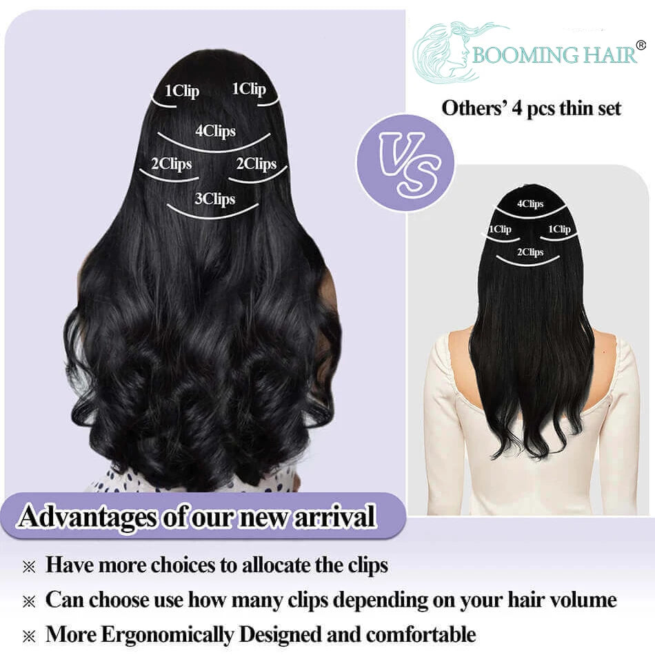 Extensiones de Cabello Sintético Largo con Clip, Ondulado Ombre Rubio y Marrón, Postizos Gruesos, 6 Piezas por Juego