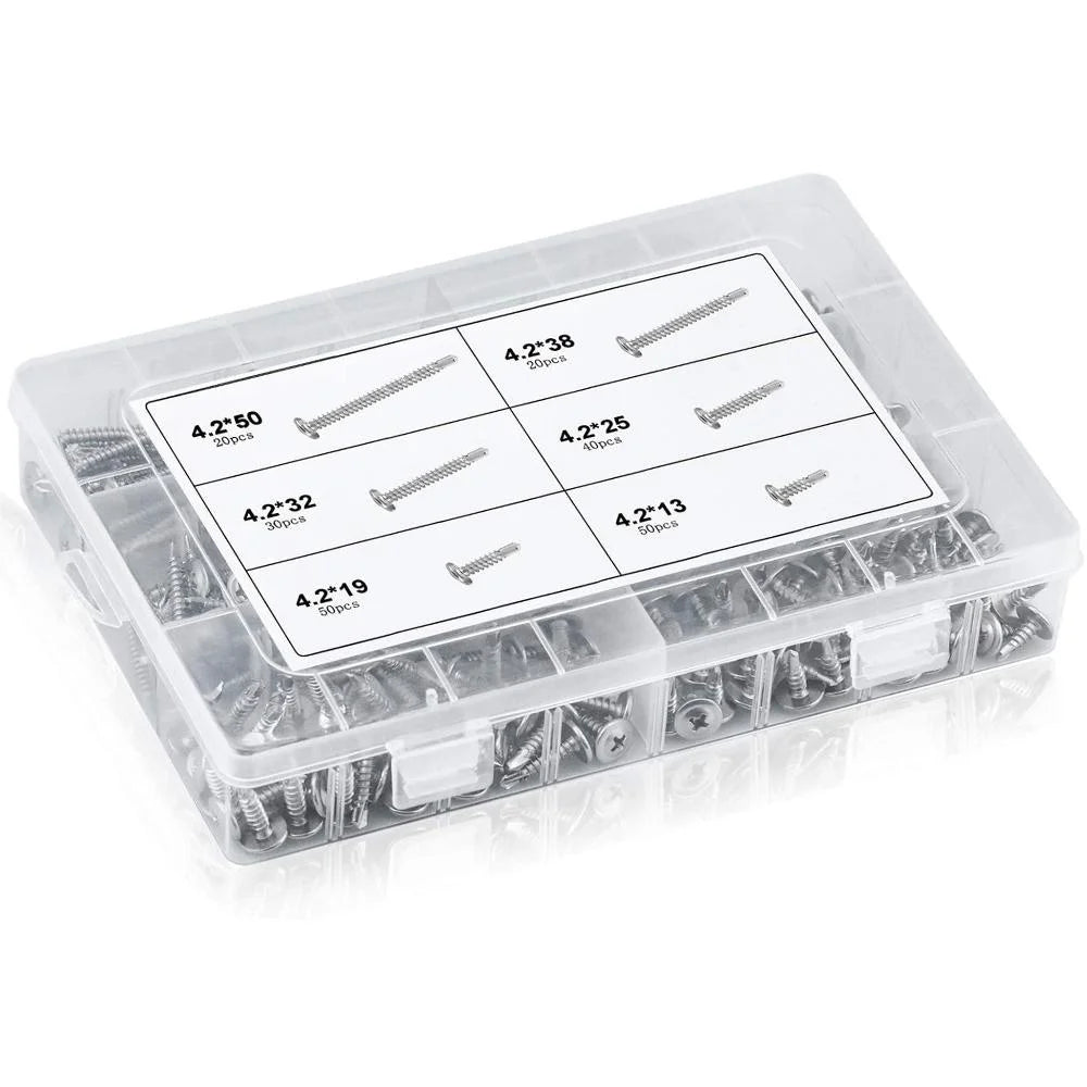 Set de Tornillos Autotaladrantes HEXAGONALES STONEGO - 210 Piezas en Caja para Conexiones Precisas