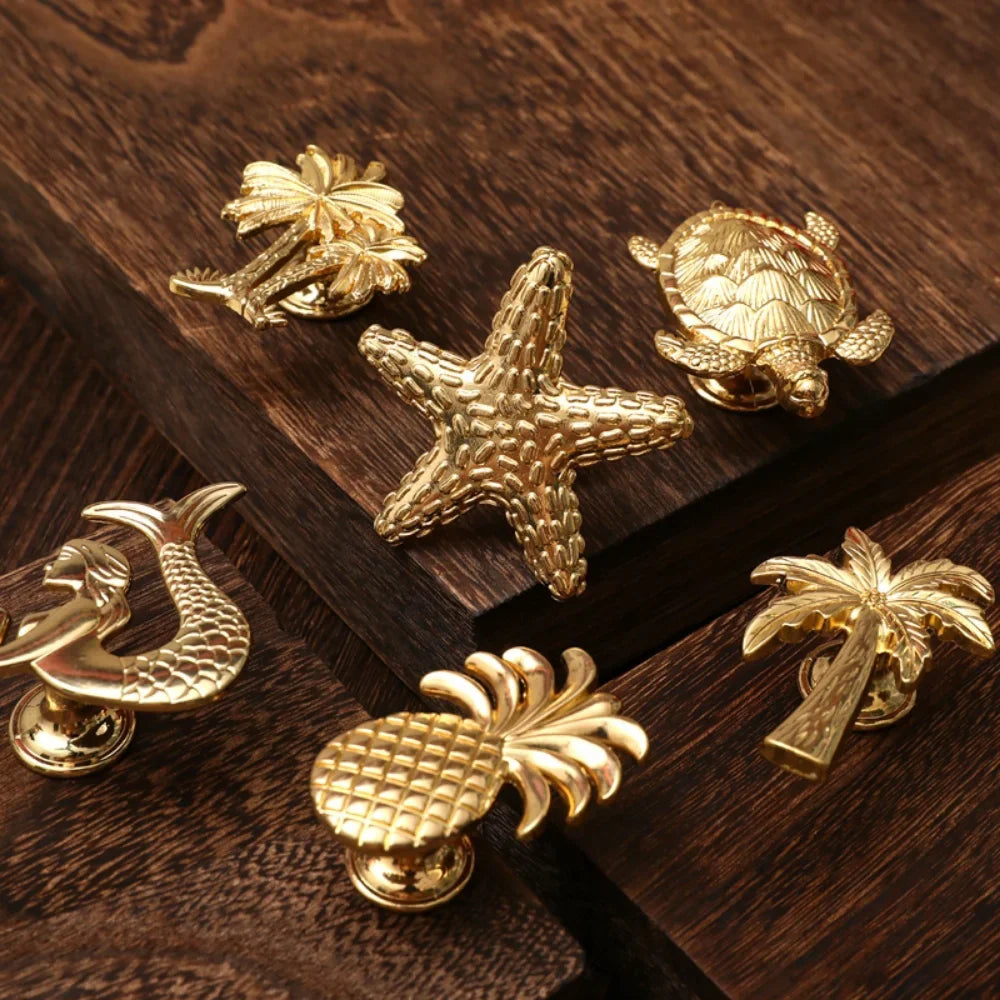 Pomo Dorado de Armario con Diseño de Animal Vegetal | Tiradores Elegantes para Muebles y Cajones
