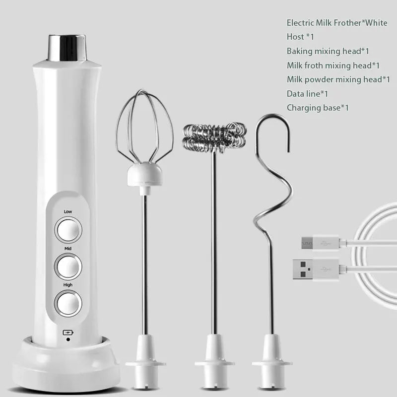 Espumador de Leche Eléctrico USB Recargable Inalámbrico - Batidor de Mano con 3 Velocidades para Latte, Cappuccino y Chocolate Caliente