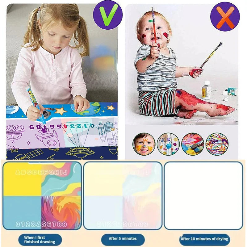 Tapete de Dibujo Mágico 100x80CM – Pizarra Doodle Montessori para Niños, con Rotuladores Mágicos y Plantillas Reutilizables