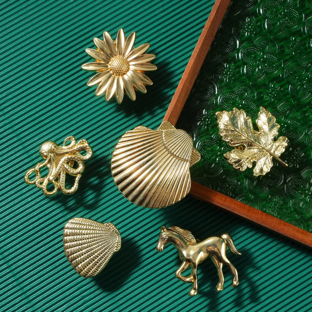 Pomo Dorado de Armario con Diseño de Animal Vegetal | Tiradores Elegantes para Muebles y Cajones
