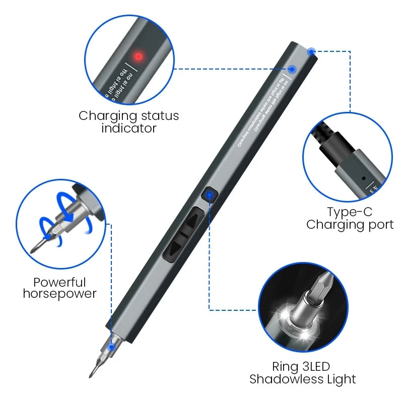 WOZOBUY Destornillador Eléctrico 50 en 1: Juego de Herramientas de Reparación Recargable con Conector Tipo C para Smartphones, Juguetes y PC