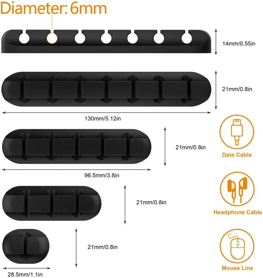 Organizador de Cables USB de Silicona - Clips de Gestión para Escritorio, Soporte para Cables de Ratón y Auriculares