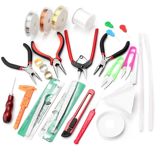 Herramienta de Bricolaje para Hacer Joyas - Kit Completo de Accesorios de Reparación con Alicates, Cuerdas Elásticas, Tijeras y Más
