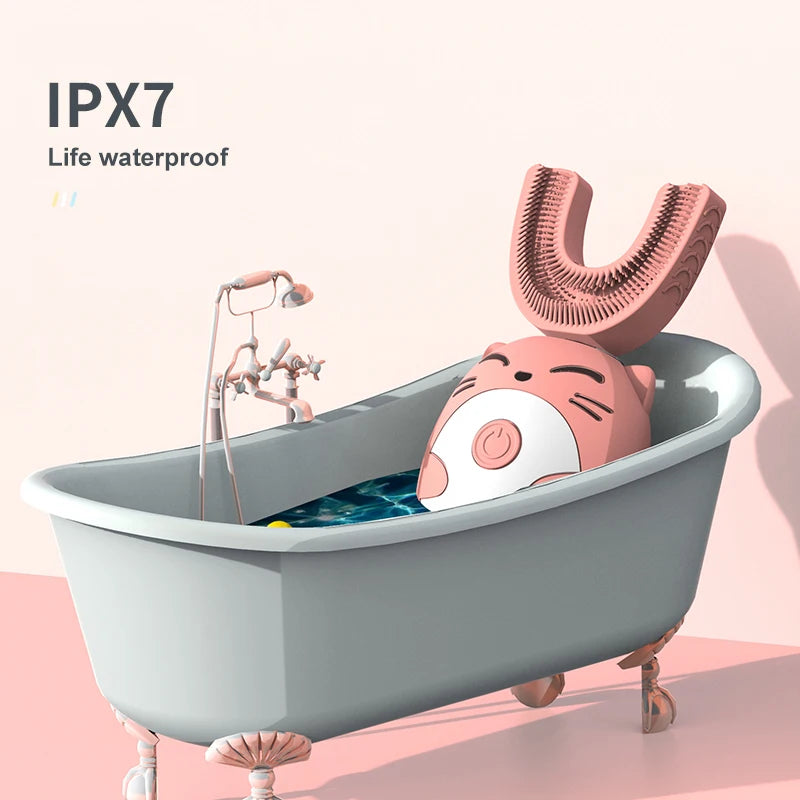 Cepillo de dientes eléctrico en forma de U para niños, Sónico inteligente, 360 grados, ultrasónico, blanqueamiento dental, resistente al agua IPX7