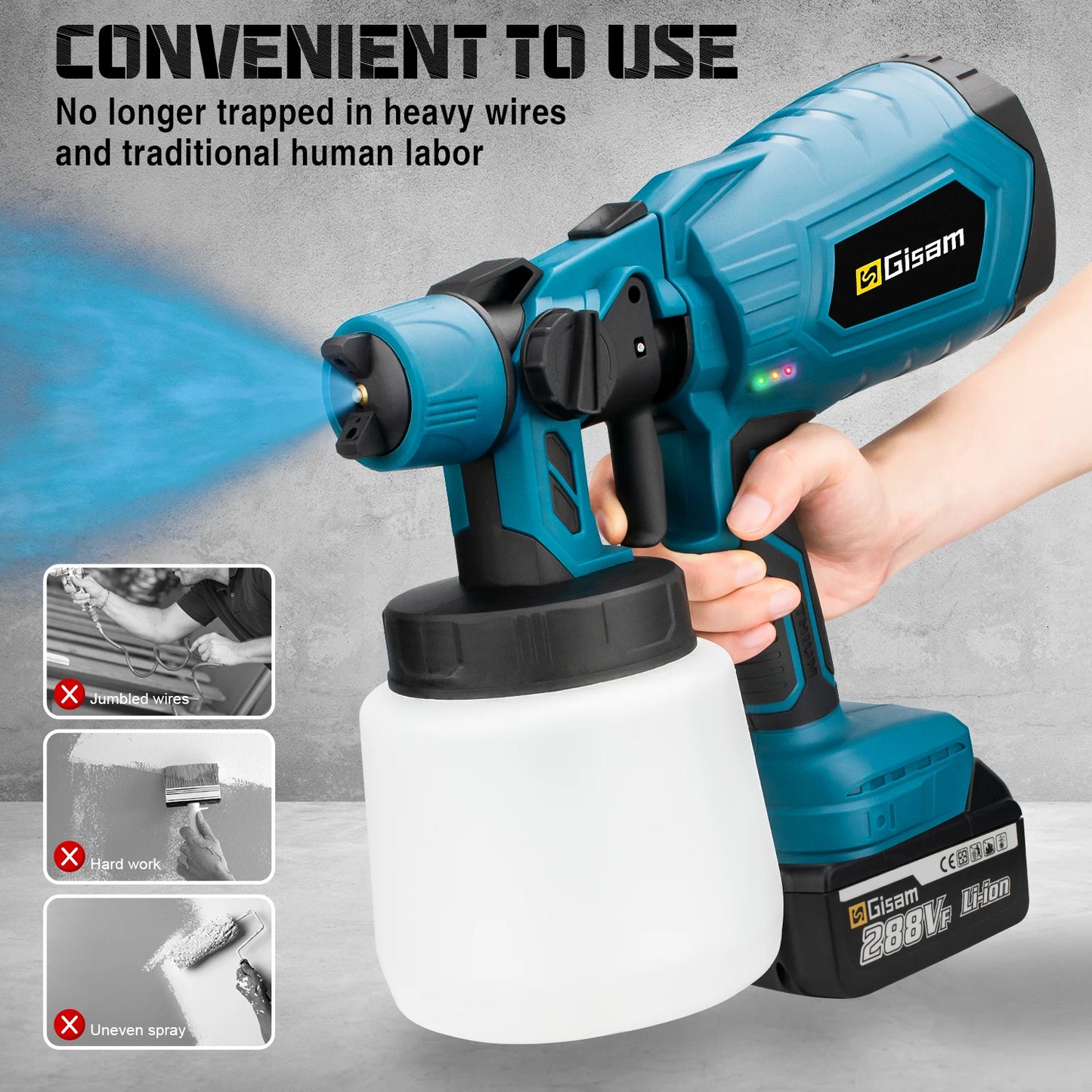 Pistola de Pintura Eléctrica Inalámbrica de 1000ml de Alta Potencia HVLP: Ideal para Automóviles, Muebles, Acero y Más con Airbrush para Batería Makita 18V
