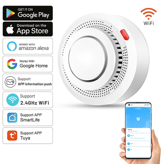 Detector de Humo Tuya WiFi | Alarma de Protección Contra Incendios y Seguridad para el Hogar | Integración con Google Assistant