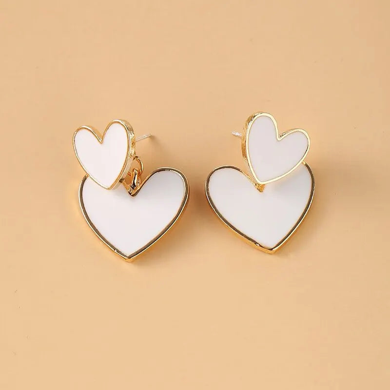 Pendientes Dangle Dobles en Blanco y Negro para Mujeres - Joyas Geométricas de Corazón para Bodas y Regalos