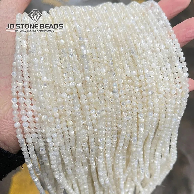 Cuentas de concha de nácar blanca Natural, espaciador suelto redondo para fabricación de joyas, pulsera DIY, accesorio de collar, 2, 3 y 4mm