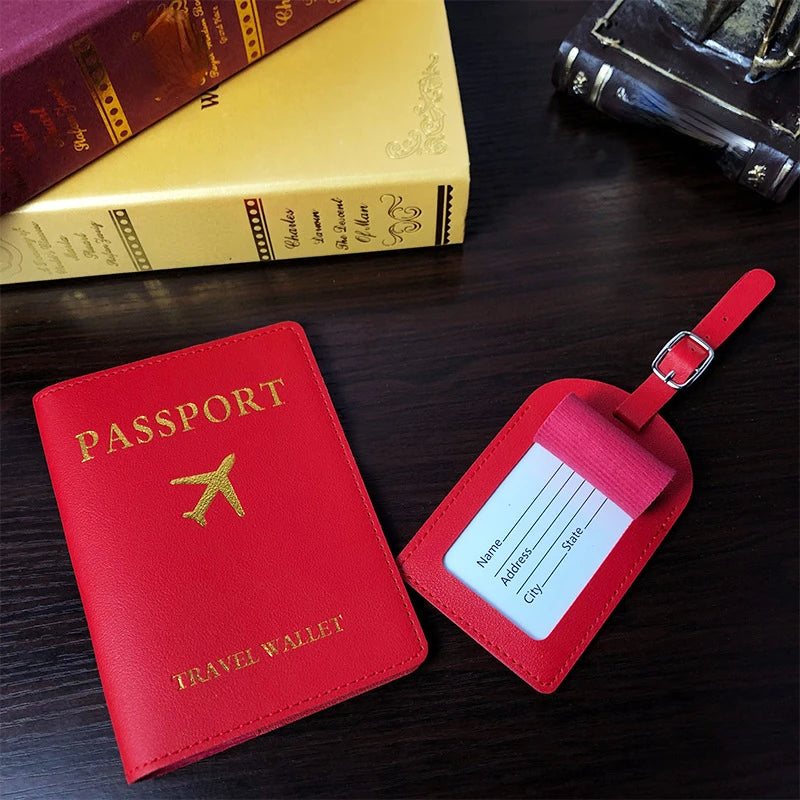 Etiqueta de Equipaje y porta pasaporte de Cuero PU para Hombres y Mujeres – Soporte de ID y Dirección para Maletas y Bolsas de Viaje