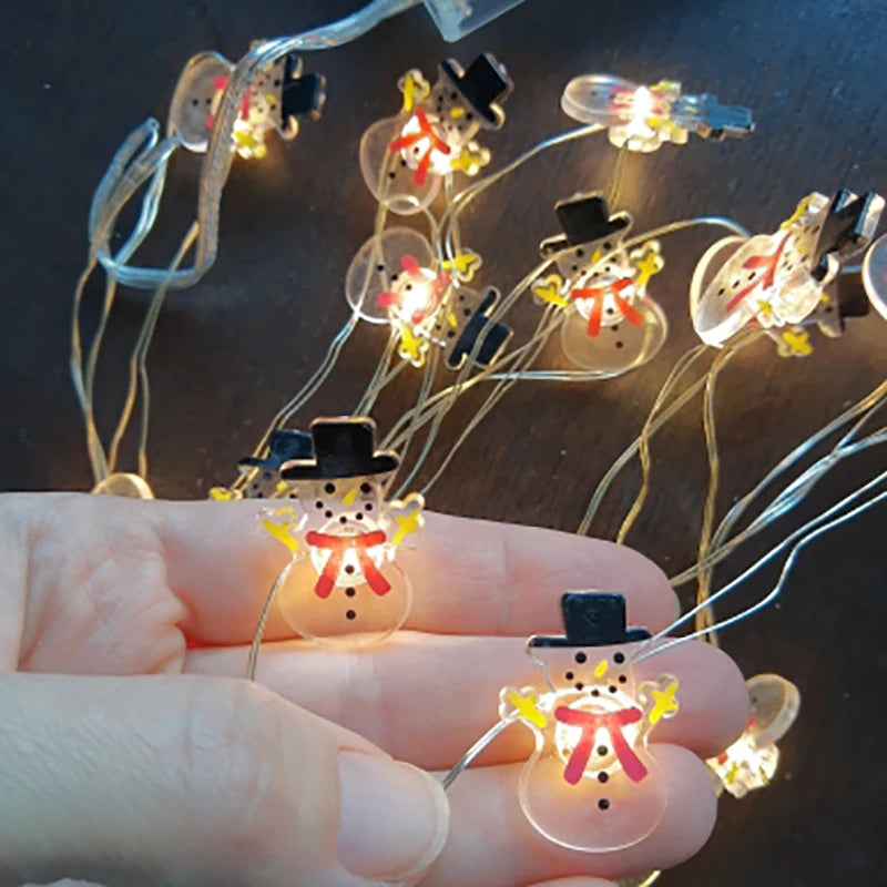 Guirnalda de Luces LED con Papá Noel y Muñeco de Nieve – Decoración Navideña de 2 Metros para Árboles y Hogar