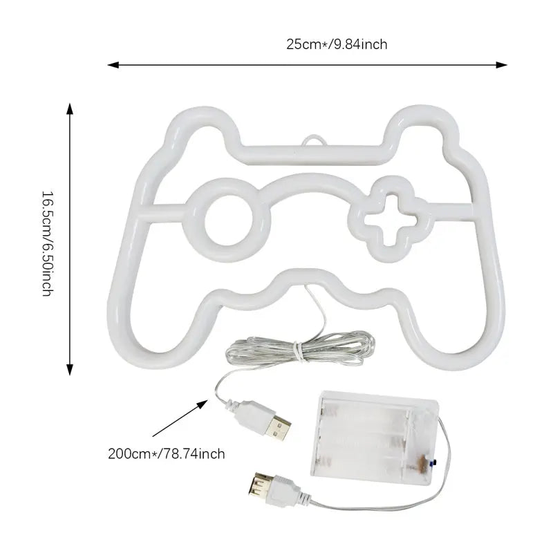 Letrero Neon de Game Pad con LED, Luz Nocturna USB/Batería, Iluminación Ambiental para Cumpleaños, Sala de Estar, Jardín, Sala de E-sports, Decoración
